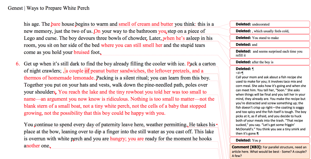 Jennifer Genest shares the second page of her annotated "Ways to Prepare White Perch" draft.
