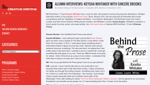 The New School Writing Program's Sincere Brooks interviews Keysha Whitaker.