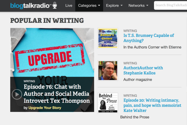 Kate Walter on episode 20 debuts at #4 in writing podcasts on BlogTalkRadio.